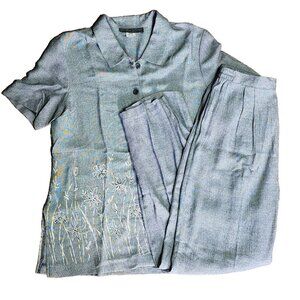 Jennifer Jeffries Set Womens 12 by Susan‎ Allison Gray Floral Detail Top Pants